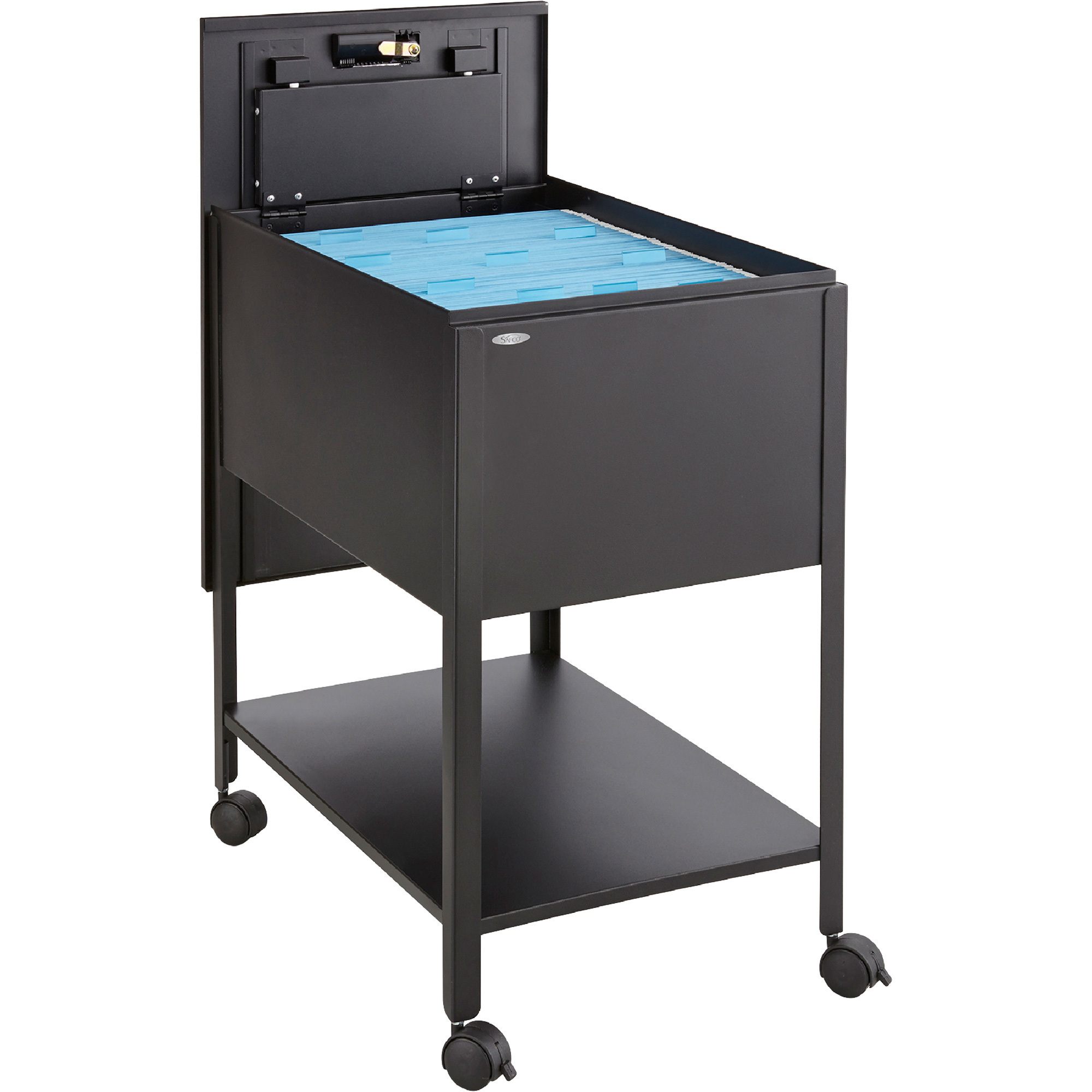 Safco Extra-Deep Mobile File Tub with Lock, Black, 16 1/2in.D x 24 3/4in.D